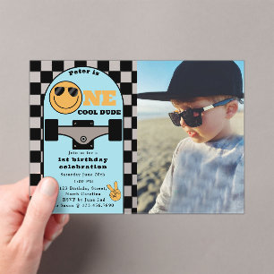 Invitations En Acrylique Une photo de planche à roulettes pour le 1er anniv