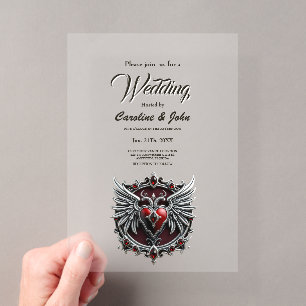 Invitations En Acrylique Une symbiose gothique, cœur élégant et crânes.