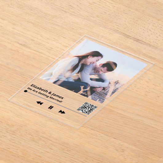 Invitations En Acrylique Unique Couple Photo Music Plaque QR Code Mariage (Poser)