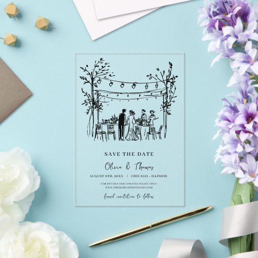 Invitations En Acrylique Unique Enregistrer la date esquissé à la main (Insitu (Mariage))