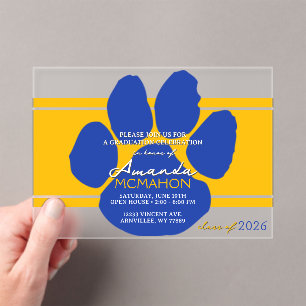 Invitations En Acrylique Unique Gold & Blue Graduation Pawprint Élégant