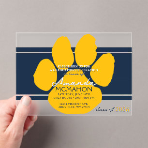 Invitations En Acrylique Unique Marine & Gold Graduation Pawprint Élégant