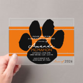 Invitations En Acrylique Unique Orange & Noir Graduation Pawprint Élégant (In situ (ordinateur de poche))