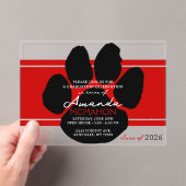 Invitations En Acrylique Unique Red & Black Graduation Pawprint Élégant (In situ (ordinateur de poche))