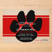 Invitations En Acrylique Unique Red & Black Graduation Pawprint Élégant (Recto)
