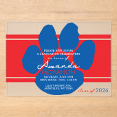 Invitations En Acrylique Unique Red & Blue Graduation Pawprint Élégant (Recto)