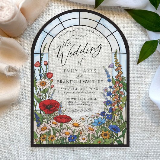 Invitations En Acrylique Unique Wildflower Stained Glass Arch Wedding