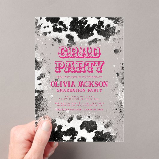 Invitations En Acrylique Vache rose chaude Imprimer Graduation occidentale (In situ (ordinateur de poche))