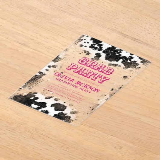Invitations En Acrylique Vache rose chaude Imprimer Graduation occidentale (Poser)