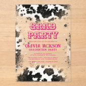 Invitations En Acrylique Vache rose chaude Imprimer Graduation occidentale (Recto)