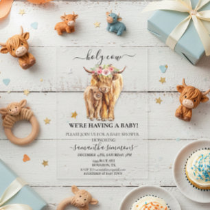 Invitations En Acrylique Vache sacrée Veau des Highlands Baby shower