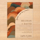 Invitations En Acrylique Vagues Abstraites rétro Mariage orange en terre cu (Recto)