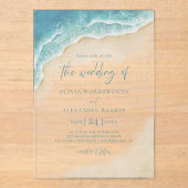 Invitations En Acrylique Vagues de l'océan bleu Mariage de plage d'été (Recto)