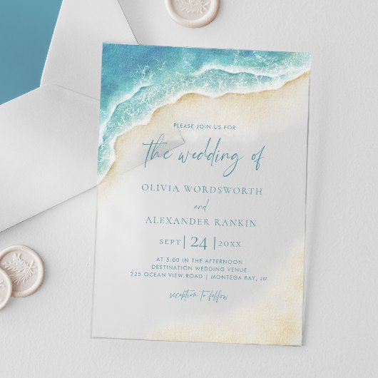 Invitations En Acrylique Vagues de l'océan bleu Mariage de plage d'été
