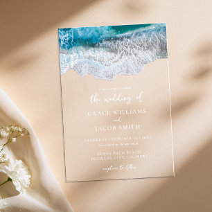 Invitations En Acrylique Vagues d'océan bleu Mariage tropical sur la plage