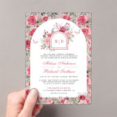 Invitations En Acrylique Valentine Pink Red Roses Butterfly Arch Wedding (In situ (ordinateur de poche))