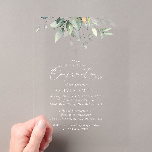 Invitations En Acrylique Végétation, feuilles d'eucalyptus, Boho, Confirmat (In situ (ordinateur de poche))