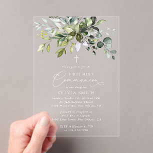 Invitations En Acrylique Végétation, feuilles d'eucalyptus, première commun