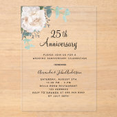Invitations En Acrylique Végétation florale 25e anniversaire mariage clair (Recto)