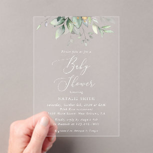 Invitations En Acrylique Verdure, Eucalyptus Feuilles, Boho, Baby shower