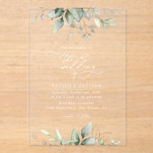 Invitations En Acrylique Verdure, Feuilles d'Eucalyptus, Mariage botanique (Recto)
