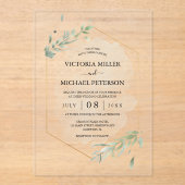 Invitations En Acrylique Verdure or Elegant Aquarelle Mariage de feuillage (Recto)