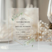 Invitations En Acrylique Verdure or Elegant Aquarelle Mariage de feuillage