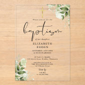 Invitations En Acrylique Verdure rustique Floral Élégant Baptême moderne (Recto)