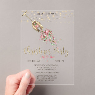 Invitations En Acrylique Verre à Champagne, Lumières Or Entreprise de Noël