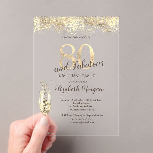 Invitations En Acrylique Verre à Champagne Luxueux Confettis Dorés 80e Anni