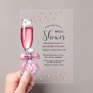 Invitations En Acrylique Verre de Prosecco et Flacon de Parfum Baby Shower