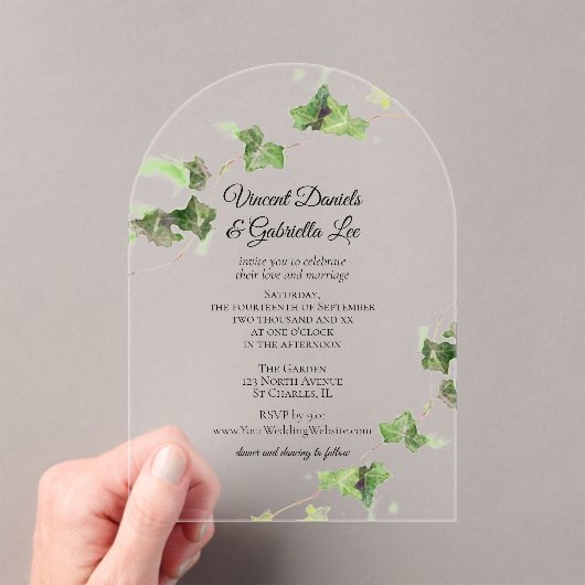 Invitations En Acrylique Vert anglais Vin Vin Mariage d'aquarelle (In situ (ordinateur de poche))