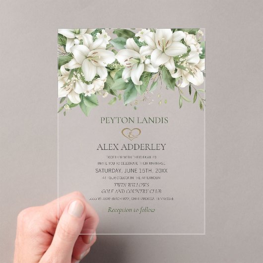 Invitations En Acrylique Vert Aquarelle Feuille Blanc Floral Or Mariage (In situ (ordinateur de poche))