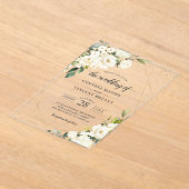Invitations En Acrylique Vert Blanc Floral Or Mariage géométrique (Poser)