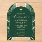 Invitations En Acrylique Vert émeraude Agate dorée Confirmation Moderne (Recto)