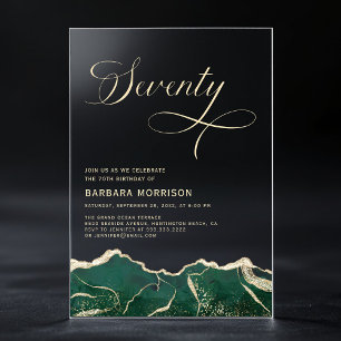Invitations En Acrylique Vert émeraude Agate Or 70e Soixante-dixième Annive