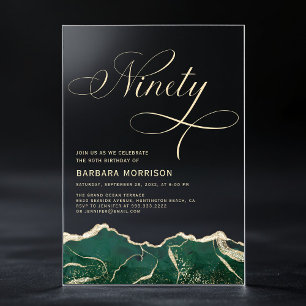 Invitations En Acrylique Vert émeraude Agate Or 90e Quatre-vingt-dixième An