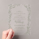 Invitations En Acrylique Vert feuille minimal verdure Élégant Mariage Boho (In situ (ordinateur de poche))