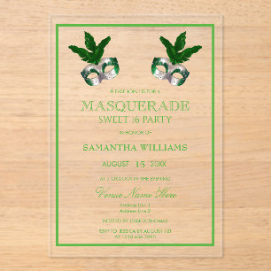 Invitations En Acrylique Vert Masquerade Sweet 16