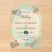 Invitations En Acrylique Vert organique Mariage Abstrait géométrique (Recto)