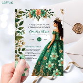 Invitations En Acrylique Verte or Quinceañera Emerald Robe Mis Quince