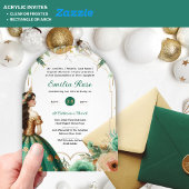 Invitations En Acrylique Verte or Quinceañera Emerald Robe Mis Quince