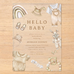 Invitations En Acrylique Vêtements Boho pour Baby Shower de Nursery
