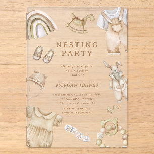 Invitations En Acrylique Vêtements Boho pour Fête de Naissance en Nichoir