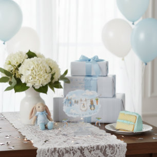 Invitations En Acrylique Vêtements de bébé garçon lapin mignon sur un fil à