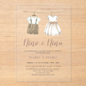 Invitations En Acrylique Vêtements de bébé neutres en espagnol Révélation d (Recto)