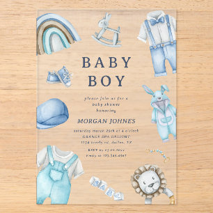 Invitations En Acrylique Vêtements de garçon pour la baby shower de la nurs