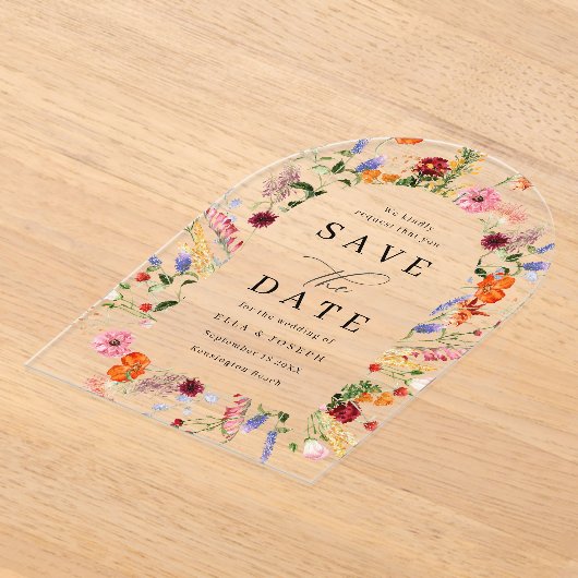 Invitations En Acrylique Vibrant Gras Mariage Fleur sauvage Enregistrer La (Poser)