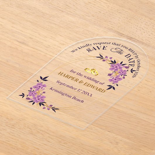 Invitations En Acrylique Vibrant Gras Mariage Fleur sauvage Enregistrer La  (Poser)