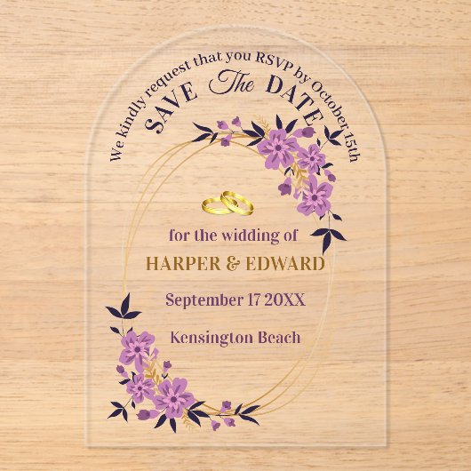 Invitations En Acrylique Vibrant Gras Mariage Fleur sauvage Enregistrer La (Recto)